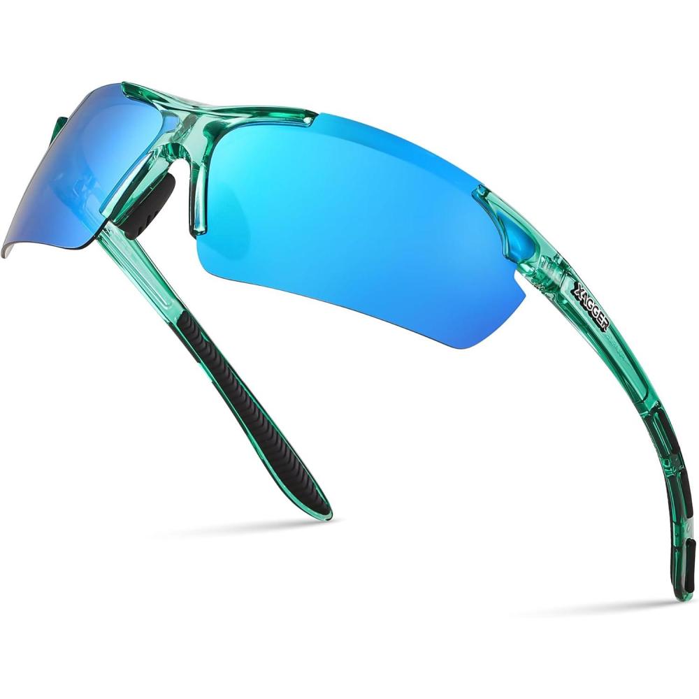 imageXagger Polarized Sports Sunglasses for Men Women Wrap Around UV400 Running Baseball Softball Cycling Driving GlassesTransparent Turquoise  Ice Blue Mirror