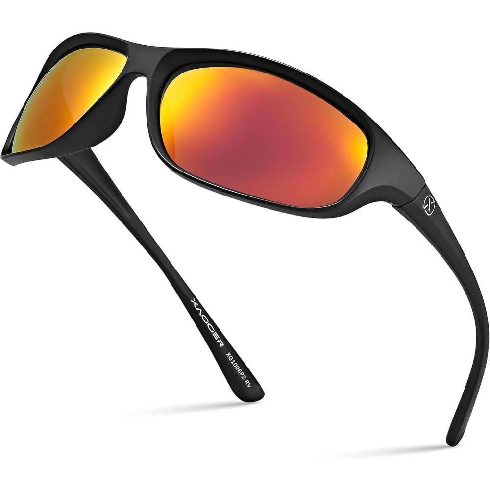 imageXagger Polarized Wrap Around Sport Sunglasses for Men Women Running Driving Fishing TR90 FrameBlack  Red Mirror