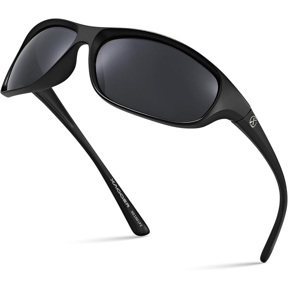 imageXagger Polarized Wrap Around Sport Sunglasses for Men Women Running Driving Fishing TR90 FrameBlack  Smoke