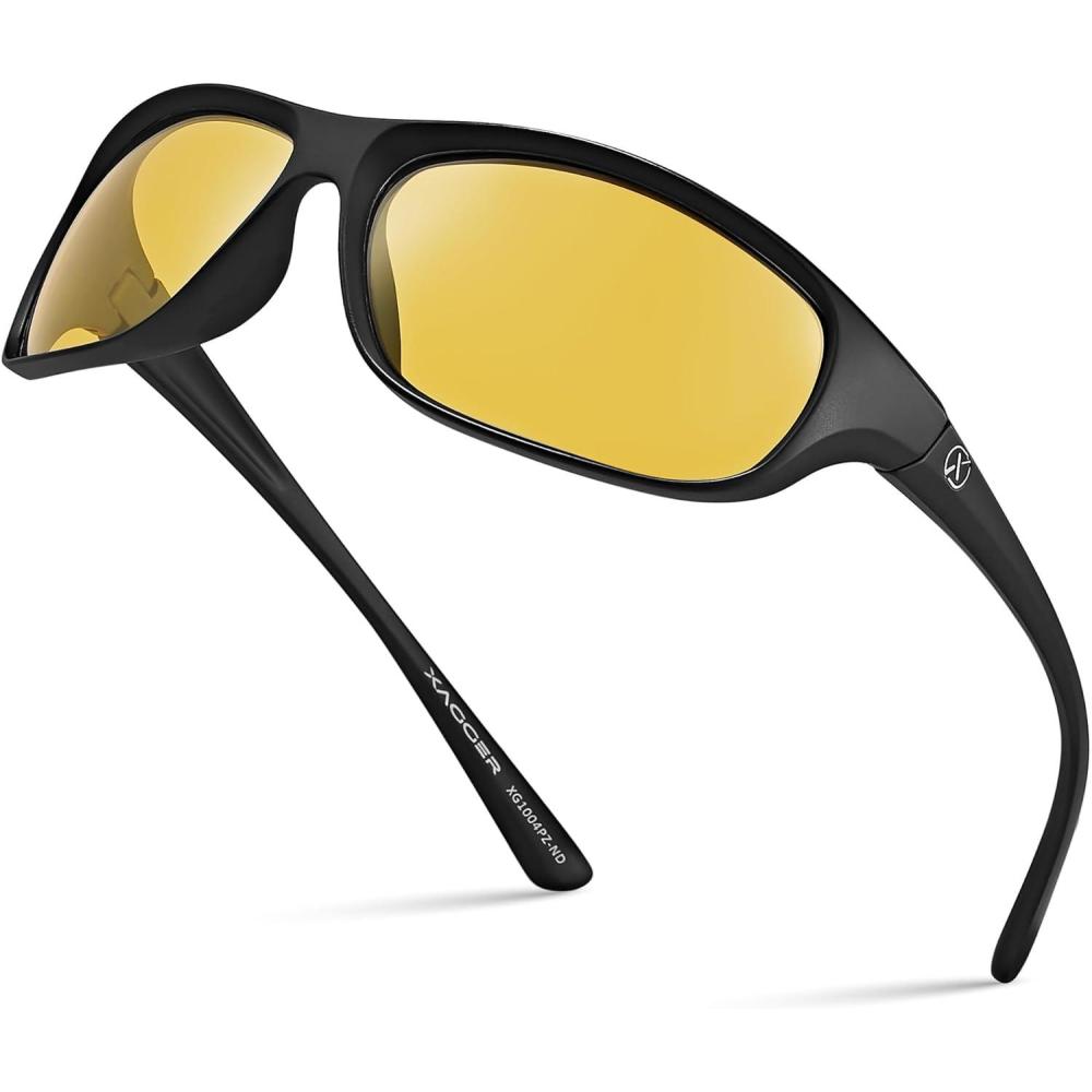 imageXagger Polarized Wrap Around Sport Sunglasses for Men Women Running Driving Fishing TR90 FrameBlack Yellow Night Driving