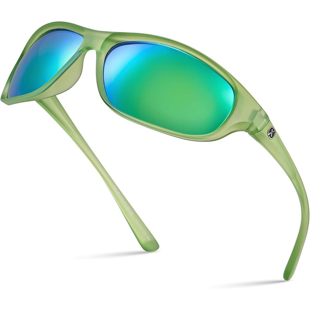 imageXagger Polarized Wrap Around Sport Sunglasses for Men Women Running Driving Fishing TR90 FrameLime Green Mirror