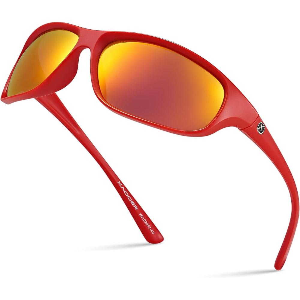 imageXagger Polarized Wrap Around Sport Sunglasses for Men Women Running Driving Fishing TR90 FrameRed  Red Mirror