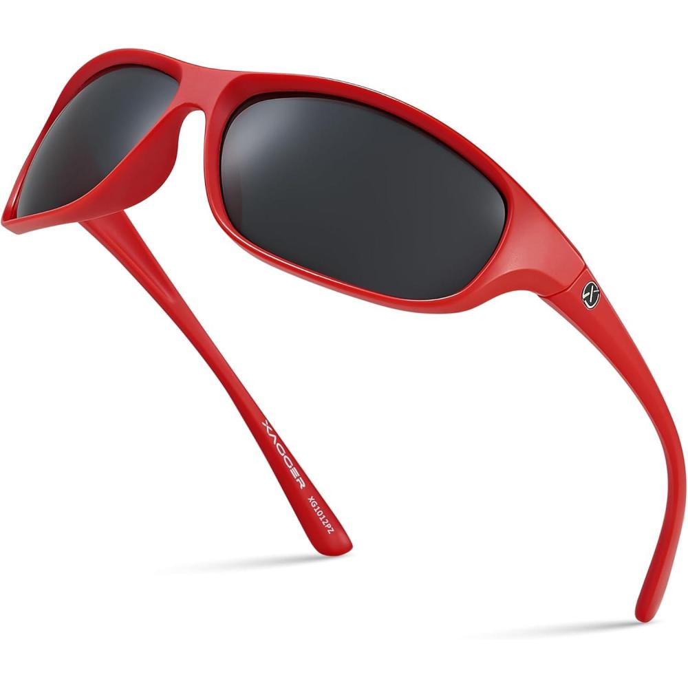 imageXagger Polarized Wrap Around Sport Sunglasses for Men Women Running Driving Fishing TR90 FrameRed  Smoke