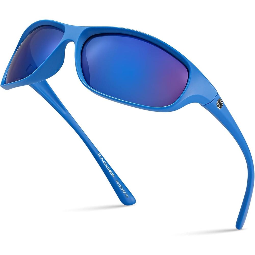 imageXagger Polarized Wrap Around Sport Sunglasses for Men Women Running Driving Fishing TR90 FrameRoyal Blue Blue Mirror