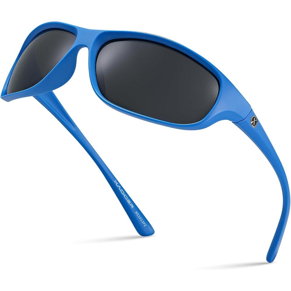 imageXagger Polarized Wrap Around Sport Sunglasses for Men Women Running Driving Fishing TR90 FrameRoyal Blue Smoke
