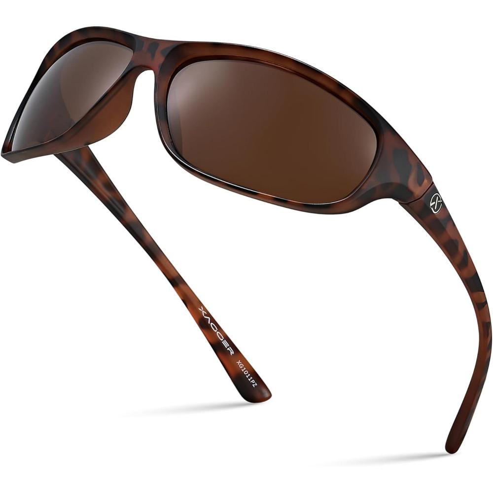 imageXagger Polarized Wrap Around Sport Sunglasses for Men Women Running Driving Fishing TR90 FrameTortoise  Brown