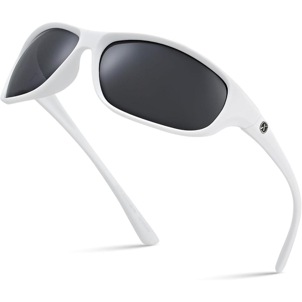 imageXagger Polarized Wrap Around Sport Sunglasses for Men Women Running Driving Fishing TR90 FrameWhite  Smoke