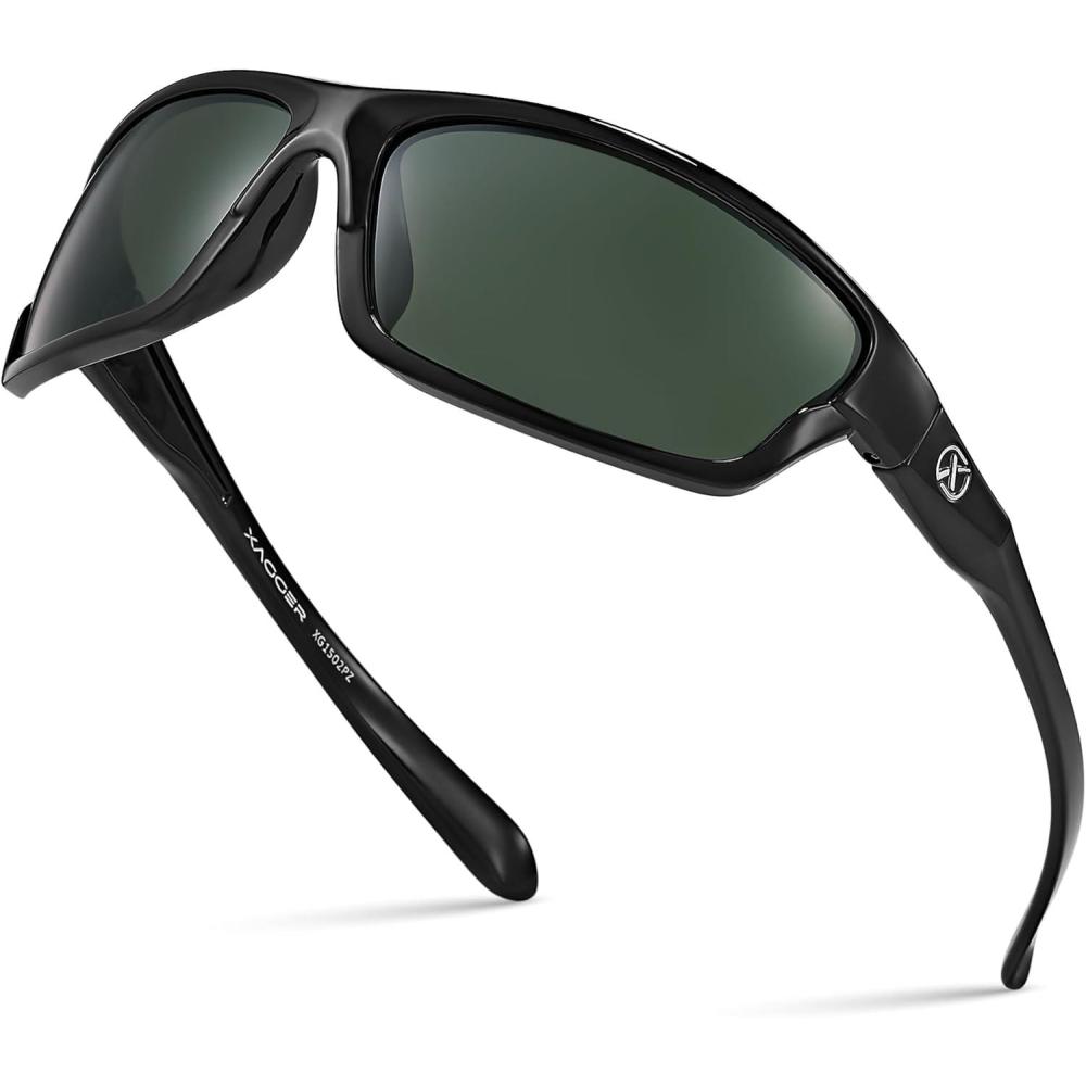 imageXagger Polarized Wrap Around Sport Sunglasses for Men Women TR90 FrameBlack Green