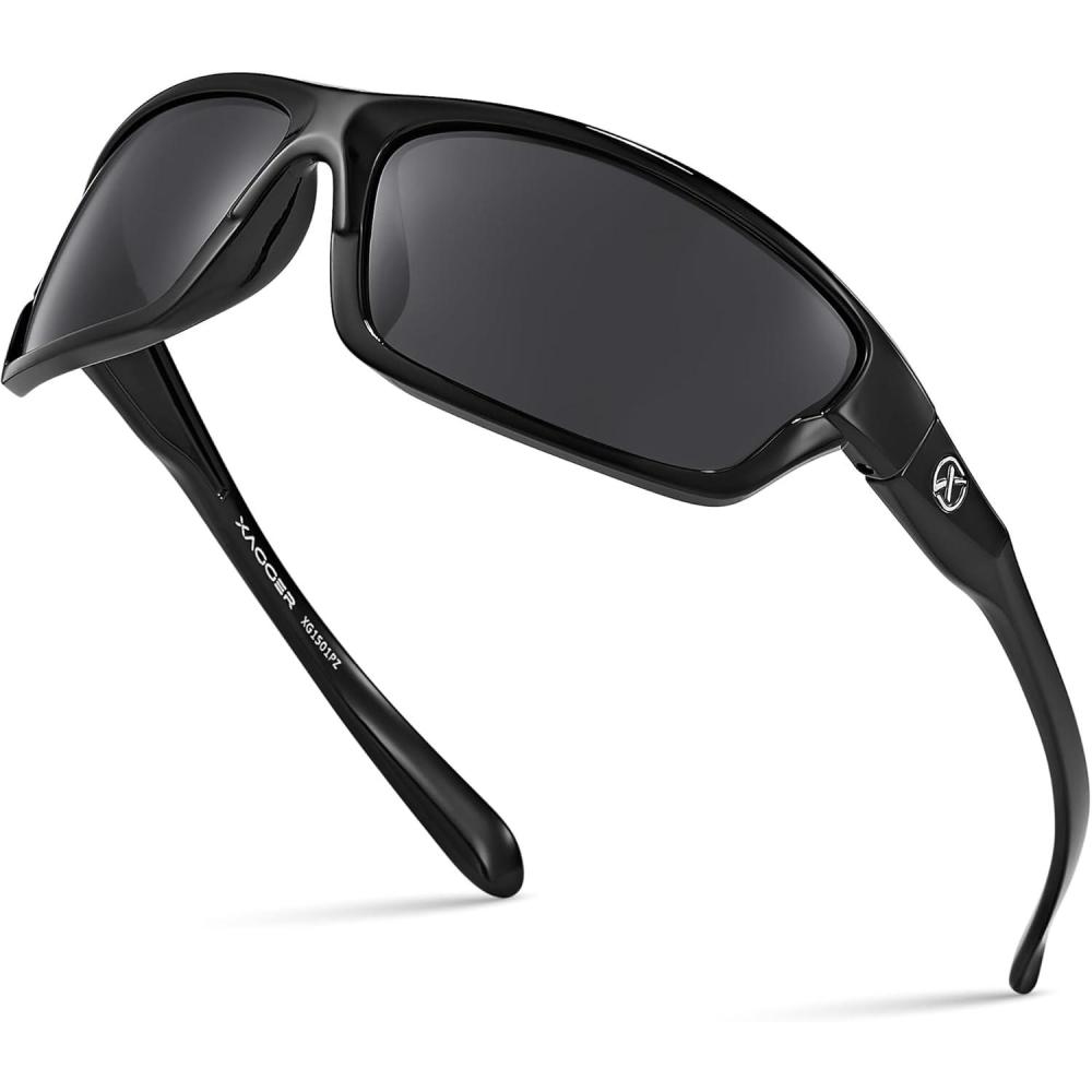 imageXagger Polarized Wrap Around Sport Sunglasses for Men Women TR90 FrameBlack  Smoke