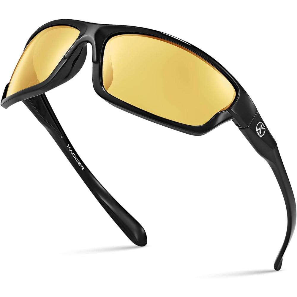 imageXagger Polarized Wrap Around Sport Sunglasses for Men Women TR90 FrameBlack  Yellow Night Driving