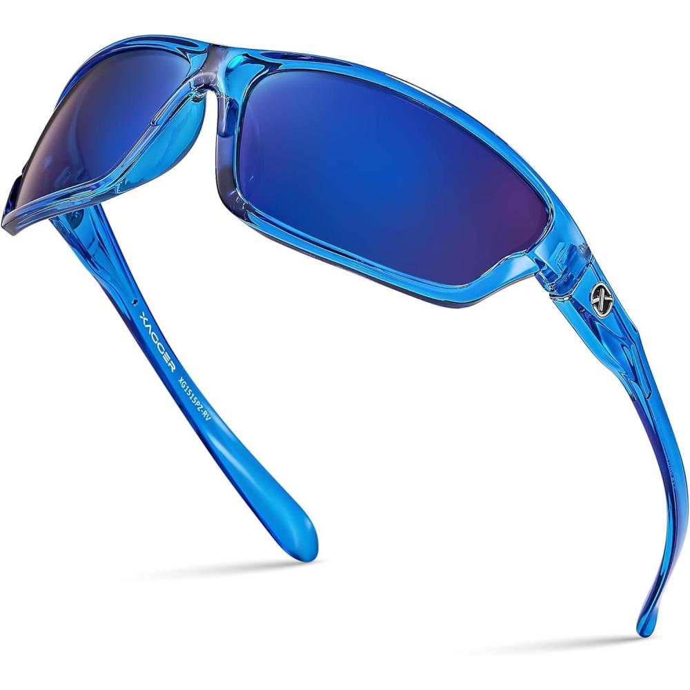 imageXagger Polarized Wrap Around Sport Sunglasses for Men Women TR90 FrameBlue  Blue Mirror