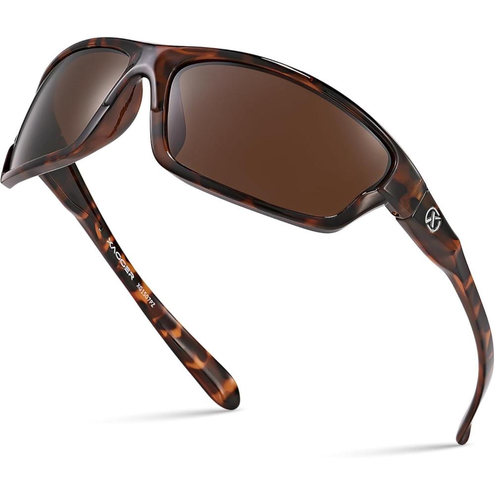 imageXagger Polarized Wrap Around Sport Sunglasses for Men Women TR90 FrameTortoise  Brown