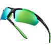 imageXagger Polarized Sports Sunglasses for Men Women Wrap Around UV400 Running Baseball Softball Cycling Driving GlassesShiny Black  Green Mirror