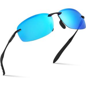 Xagger Polarized Driving Sunglasses for Men Rimless Metal Frame UV400 Protection Sun Glasses(Black | Ice Blue Mirror)