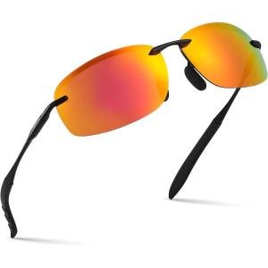 Xagger Polarized Driving Sunglasses for Men Rimless Metal Frame UV400 Protection Sun Glasses(Black | Red Mirror)