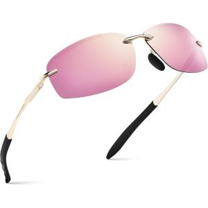 Xagger Polarized Driving Sunglasses for Men Rimless Metal Frame UV400 Protection Sun Glasses(Gold | Rose Gold Mirror)