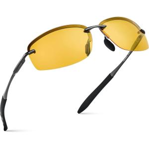 Xagger Polarized Driving Sunglasses for Men Rimless Metal Frame UV400 Protection Sun Glasses(Gunmetal | Yellow Night Driving)
