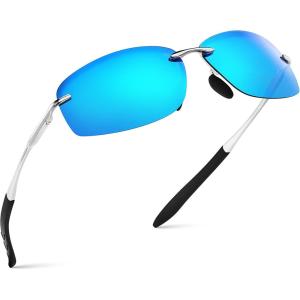 Xagger Polarized Driving Sunglasses for Men Rimless Metal Frame UV400 Protection Sun Glasses(Silver | Ice Blue Mirror)