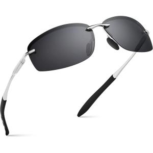 Xagger Polarized Driving Sunglasses for Men Rimless Metal Frame UV400 Protection Sun Glasses(Silver | Smoke)