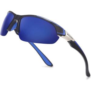 Xagger Polarized Sport Sunglasses for Men Women Wrap Around UV400 Running Baseball Softball Fishing Driving Glasses(Black | Blue Mirror)