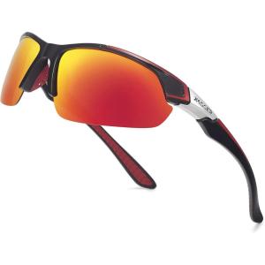 Xagger Polarized Sport Sunglasses for Men Women Wrap Around UV400 Running Baseball Softball Fishing Driving Glasses(Black | Red Mirror)