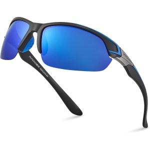 Xagger Polarized Sport Sunglasses for Men Women Wrap Around UV400 Running Baseball Softball Fishing Driving Glasses(Matte Black | Blue Mirror)