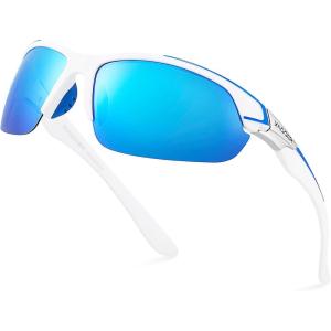 Xagger Polarized Sport Sunglasses for Men Women Wrap Around UV400 Running Baseball Softball Fishing Driving Glasses(Matte White | Ice Blue Mirror)
