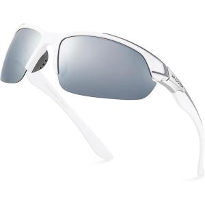 Xagger Polarized Sport Sunglasses for Men Women Wrap Around UV400 Running Baseball Softball Fishing Driving Glasses(White | Silver Mirror)