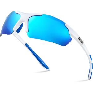 Xagger Polarized Sports Sunglasses for Men Women Wrap Around UV400 Running Baseball Softball Cycling Driving Glasses(Matte White | Ice Blue Mirror)