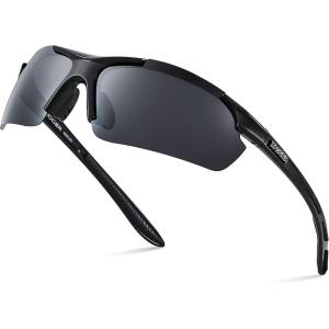 Xagger Polarized Sports Sunglasses for Men Women Wrap Around UV400 Running Baseball Softball Cycling Driving Glasses(Shiny Black | Smoke)