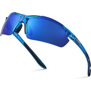 Xagger Polarized Sports Sunglasses for Men Women Wrap Around UV400 Running Baseball Softball Cycling Driving Glasses(Transparent Blue | Blue Mirror)
