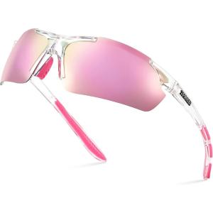 Xagger Polarized Sports Sunglasses for Men Women Wrap Around UV400 Running Baseball Softball Cycling Driving Glasses(Transparent Clear | Pink Mirror)