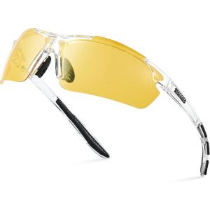 Xagger Polarized Sports Sunglasses for Men Women Wrap Around UV400 Running Baseball Softball Cycling Driving Glasses(Transparent Clear | Yellow Night Driving)