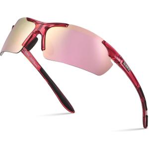 Xagger Polarized Sports Sunglasses for Men Women Wrap Around UV400 Running Baseball Softball Cycling Driving Glasses(Transparent Hot Pink | Pink Mirror)