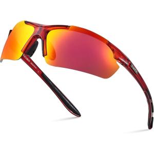 Xagger Polarized Sports Sunglasses for Men Women Wrap Around UV400 Running Baseball Softball Cycling Driving Glasses(Transparent Red | Red Mirror)