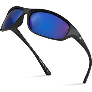 Xagger Polarized Wrap Around Sport Sunglasses for Men Women Running Driving Fishing TR90 Frame(Black | Blue Mirror)