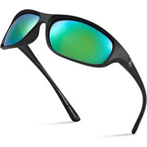 Xagger Polarized Wrap Around Sport Sunglasses for Men Women Running Driving Fishing TR90 Frame(Black | Green Mirror)