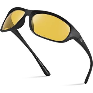 Xagger Polarized Wrap Around Sport Sunglasses for Men Women Running Driving Fishing TR90 Frame(Black | Yellow Night Driving)