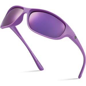 Xagger Polarized Wrap Around Sport Sunglasses for Men Women Running Driving Fishing TR90 Frame(Purple | Purple Mirror)