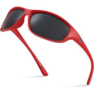 Xagger Polarized Wrap Around Sport Sunglasses for Men Women Running Driving Fishing TR90 Frame(Red | Smoke)