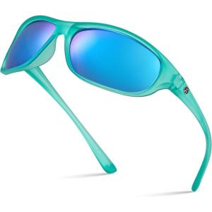 Xagger Polarized Wrap Around Sport Sunglasses for Men Women Running Driving Fishing TR90 Frame(Turquoise | Ice Blue Mirror)