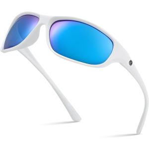 Xagger Polarized Wrap Around Sport Sunglasses for Men Women Running Driving Fishing TR90 Frame(White | Ice Blue Mirror)