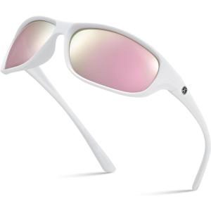 Xagger Polarized Wrap Around Sport Sunglasses for Men Women Running Driving Fishing TR90 Frame(White | Rose Gold Mirror)
