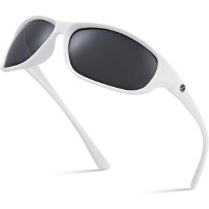 Xagger Polarized Wrap Around Sport Sunglasses for Men Women Running Driving Fishing TR90 Frame(White | Smoke)