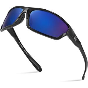 Xagger Polarized Wrap Around Sport Sunglasses for Men Women TR90 Frame(Black | Blue Mirror)