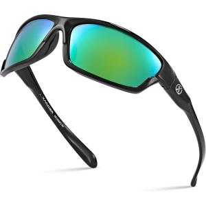 Xagger Polarized Wrap Around Sport Sunglasses for Men Women TR90 Frame(Black | Green Mirror)