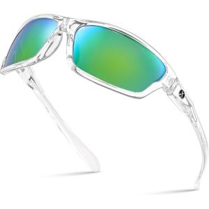 Xagger Polarized Wrap Around Sport Sunglasses for Men Women TR90 Frame(Clear | Green Mirror)