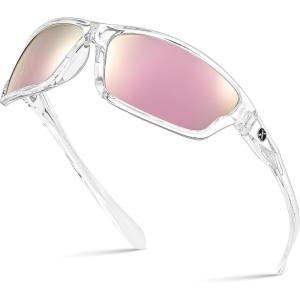 Xagger Polarized Wrap Around Sport Sunglasses for Men Women TR90 Frame(Clear | Pink Mirror)