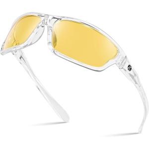 Xagger Polarized Wrap Around Sport Sunglasses for Men Women TR90 Frame(Clear | Yellow Night Driving)