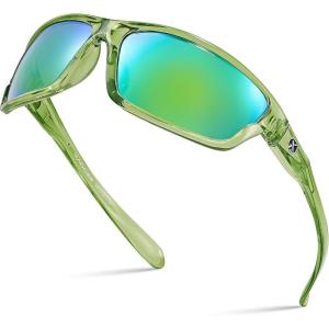 Xagger Polarized Wrap Around Sport Sunglasses for Men Women TR90 Frame(Lime | Green Mirror)